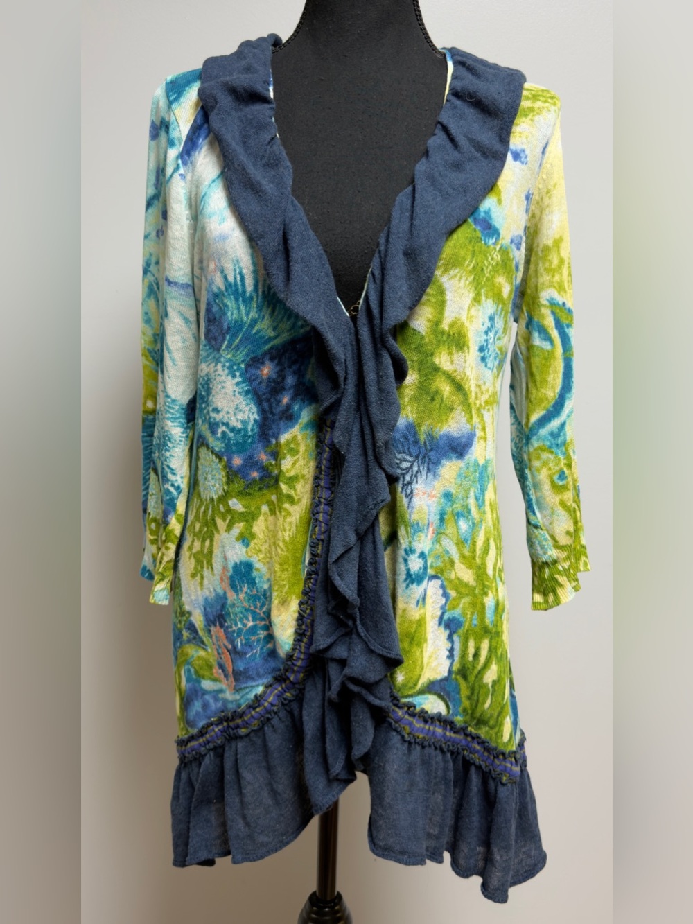 Anthropologie Guinevere Sea Goddess Amphitrite Ruffle Women’s Cardigan Sweater L